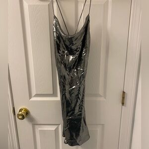 Zara Silver Metallic Slip Dress, Size S